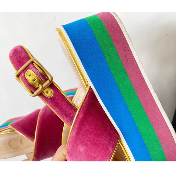 Gucci | Velvet Crossover platform sandal - Picture 6 of 8